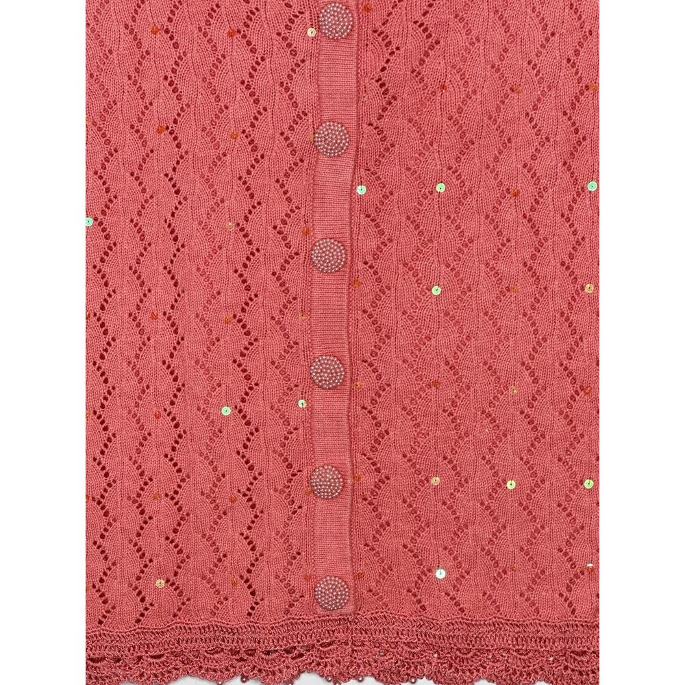 NWT Storybook Open Knit Vest 2X Beaded Sequins Grandma Core Button Front Crochet - Picture 2 of 14